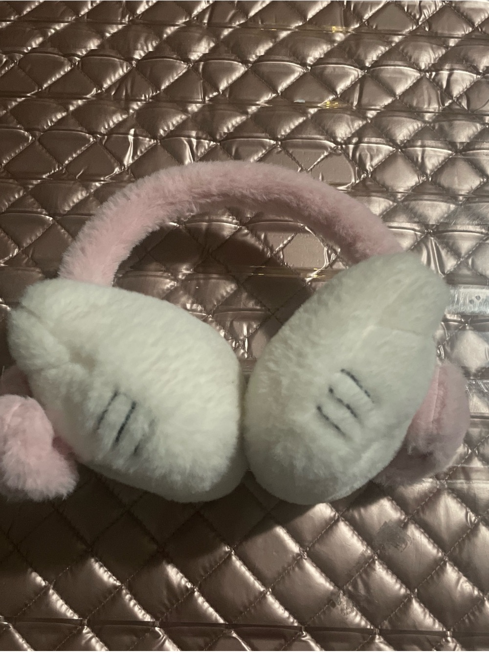 Plush White & Pink Furry Earmuffs